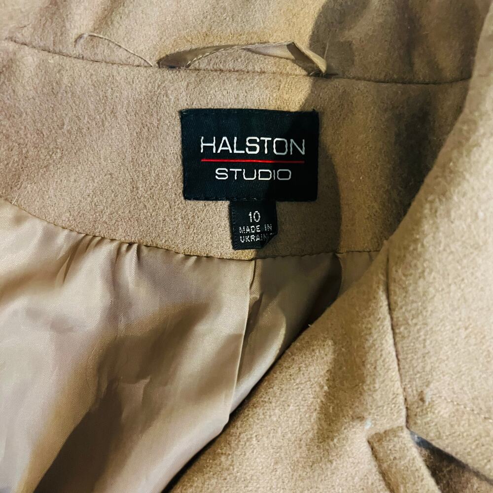 Halston Studio Wool Blend Double Breasted Jacket Size 10 Brown - Picture 4 of 8